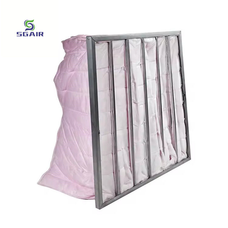Galvanized Frame Pocket Air Filter With 1~5μM Filtration Efficiency For AHU